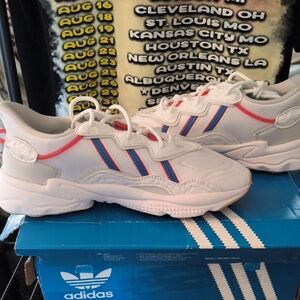 adidas Kids White Sneakers with Red and Blue Stripes